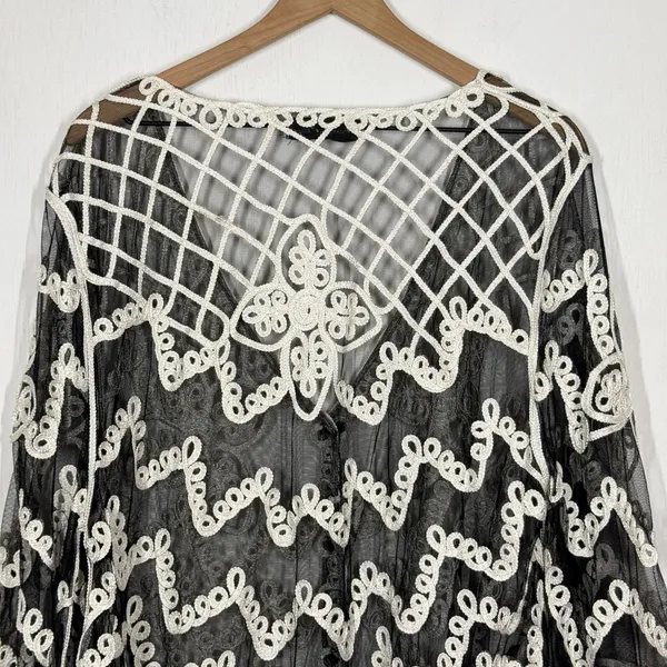 Pretty Angel Lace Jacket Topper Size L Black Silk Blend Boho Artsy Whimsygoth - Image 5