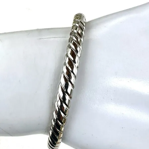 Silver tone twisted bangle bracelet - Image 2