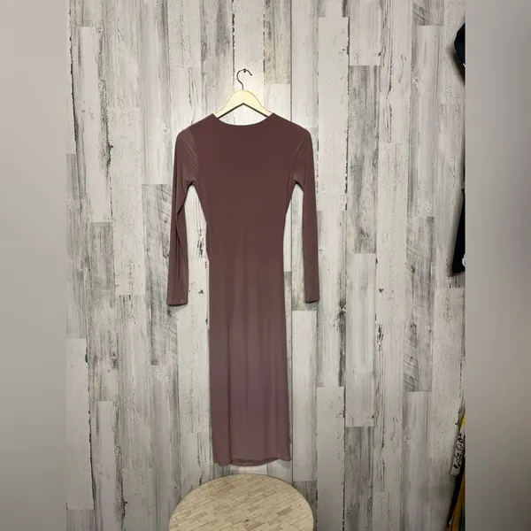 Windsor Ruched Faux Wrap Maxi Dress Womens Small Mauve Purple Long Sleeve Bodyco - Image 4