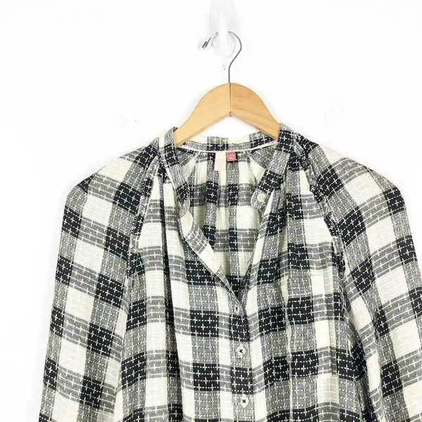 Anthropologie Pilcro Breezy Plaid Buttondown Top XS Check Textured Grunge Emo - Image 4