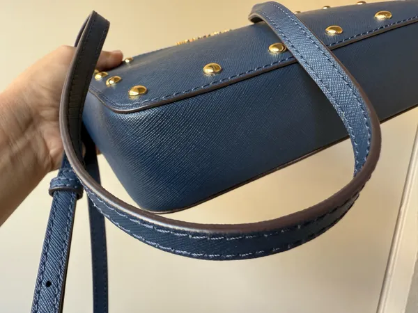 Michael Kors Navy Leather Crossbody with Gold Stud Accents - Image 4
