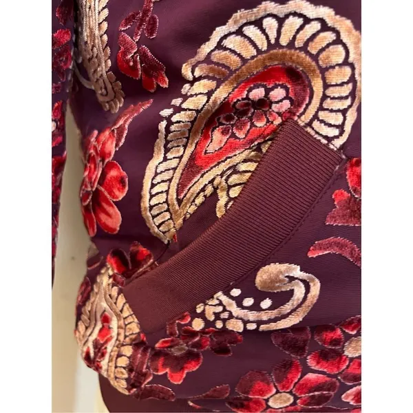 KAS New York Burgundy Velvet Paisley Ashlyn Burnout Bomber Jacket Size XS - Image 7