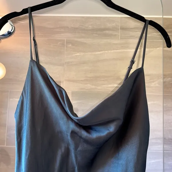 Dark green satin Zara midi dress - Image 2