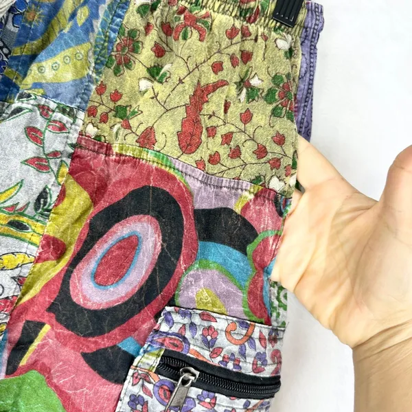 Blue Gecko Patchwork Shorts Size S/M Hippie Boho Cotton Cargo Pockets Festival - Image 4
