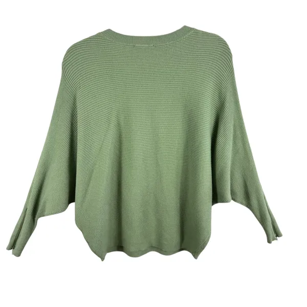 Carmen Marc Valvo‎ Ribbed Knit Batwing Sleeve Sweater Green Zipper Detail Medium - Image 2