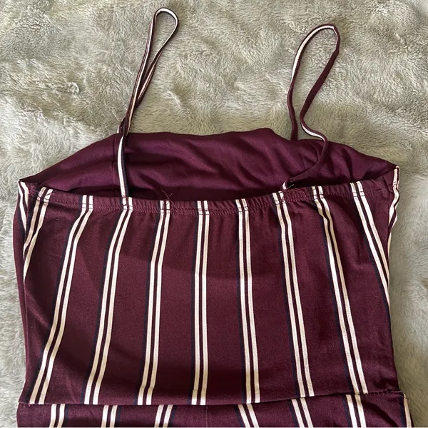 Say Anything Burgundy Striped Jumpsuit | Boho Minimal | Made in USA | M - Image 4