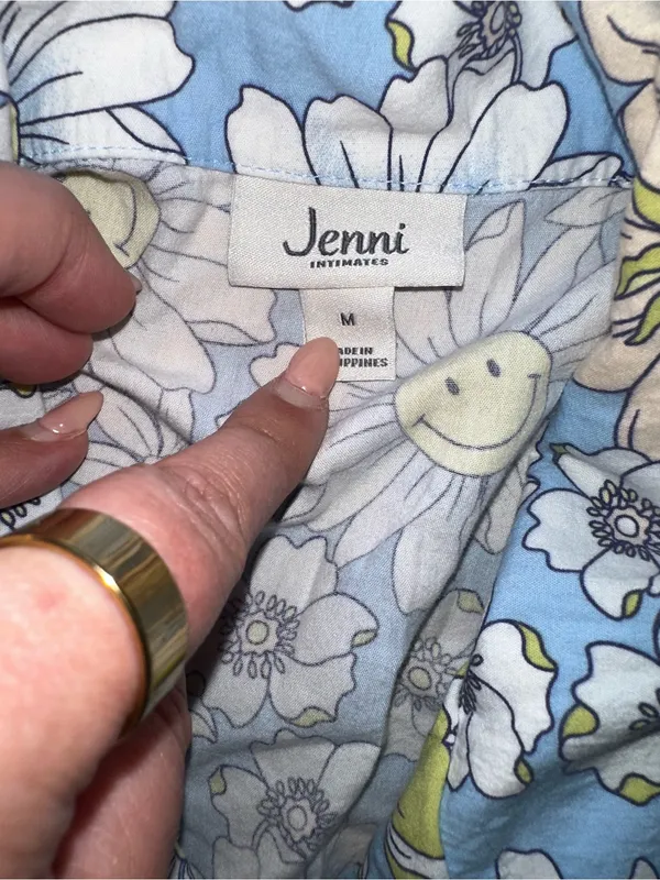 Jenni Intimates Floral Smiley Face Pajama Set Medium Blue Retro Boho Preppy Y2K - Image 6