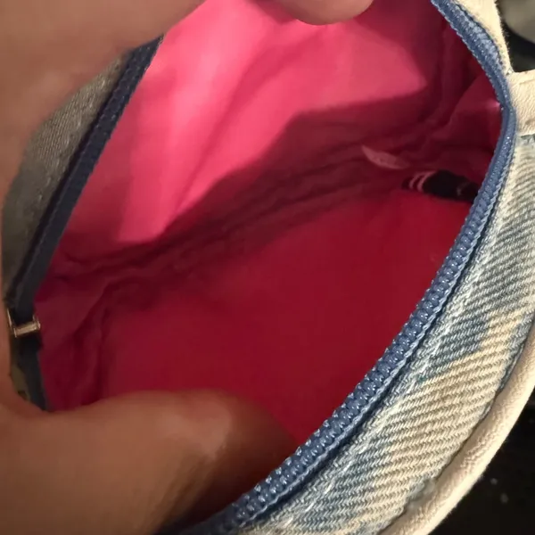 Acid Wash Denim 3D Rose Flower Circle Crossbody Bag‎ Blue White Pink Y2K - Image 5
