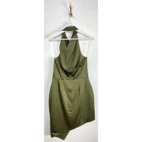 ELLIATT Camo Asymmetric Satin Cocktail Dress in Khaki Size Large - Image 9