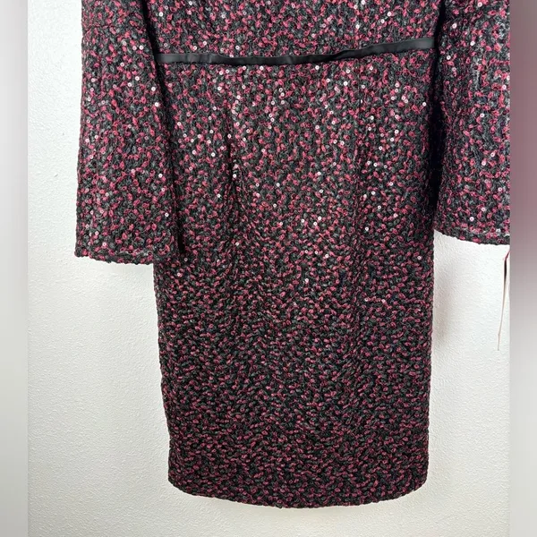 Carmen Marc Valvo Infusion 6 Red Black‎ Sequin Lace Bell Sleeve Dress NWT - Image 5