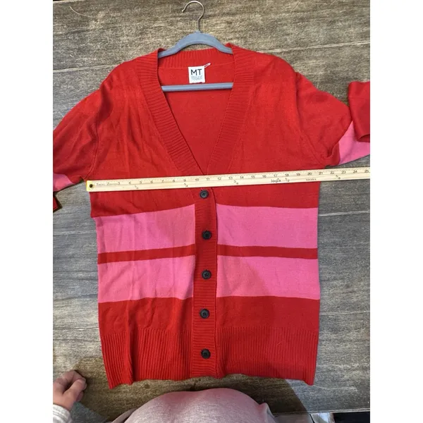 Madeleine Thompson Womens‎ Button Del Ray Cardigan Sweater Red & Pink Striped - Image 6