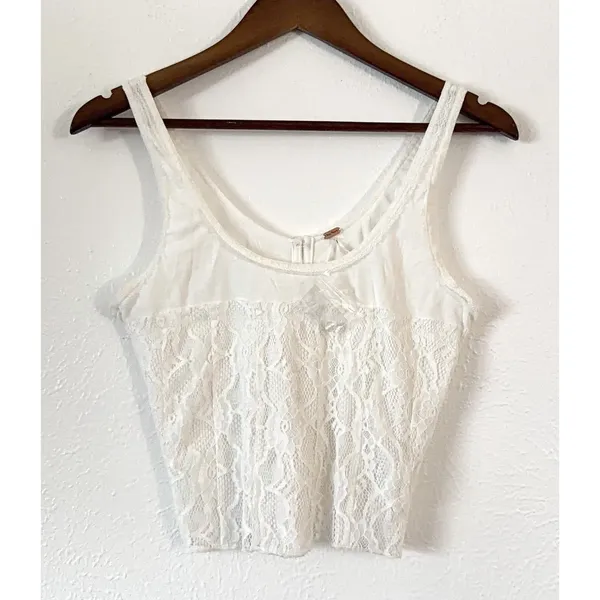 Free People Lace Tank Top M Reversible White Button Front Boho Crop - Image 4