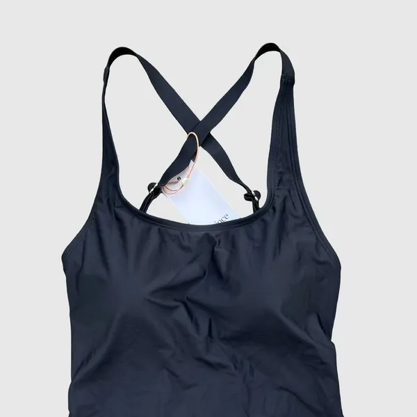 Quince Black One-Piece Italian Swimsuit Criss Cross Strappy Minimalist Chic NWT - Image 3