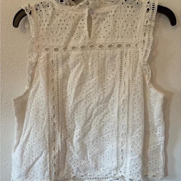 Anthropologie Maeve White Eyelet Ruffle Top - Image 2
