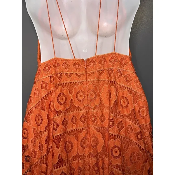 Free People Dress Womens 4 Orange Lace Halter Fit & Flare Short Boho Sundress - Image 8