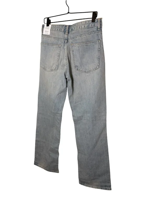 NWT Zara Wide Leg Jeans Mid Rise 100% Cotton Light Blue & Brown Wash Size 8 - Image 6
