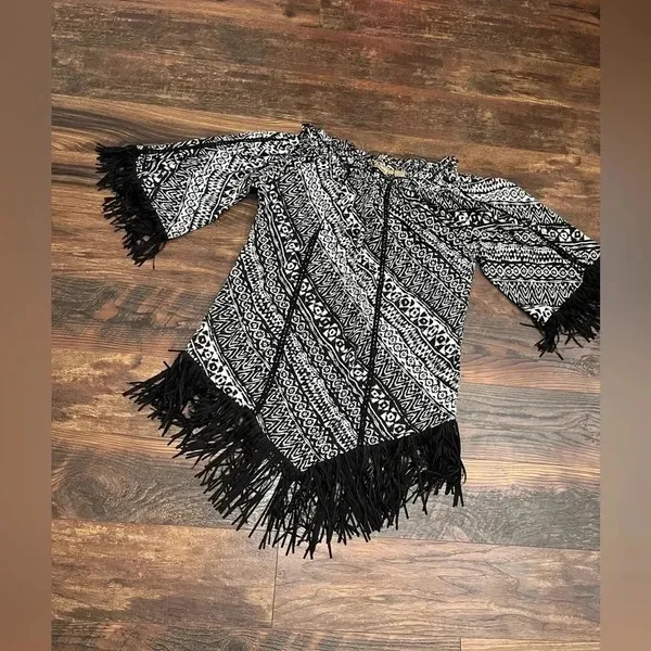 Cinco Ranch Womens Black/White Long Sleeve Tassel Dress Size Large - Image 4