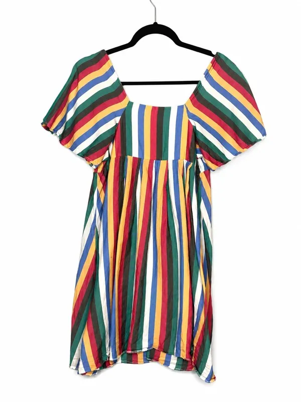 Madewell Festival Stripe Square Neck Mini Dress Rainbow Babydoll Y2K Feminine S - Image 3