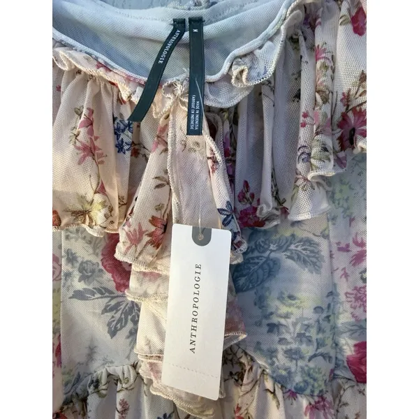 Anthropologie floral off-the-shoulder ruffled mesh top in ivory. - Image 7