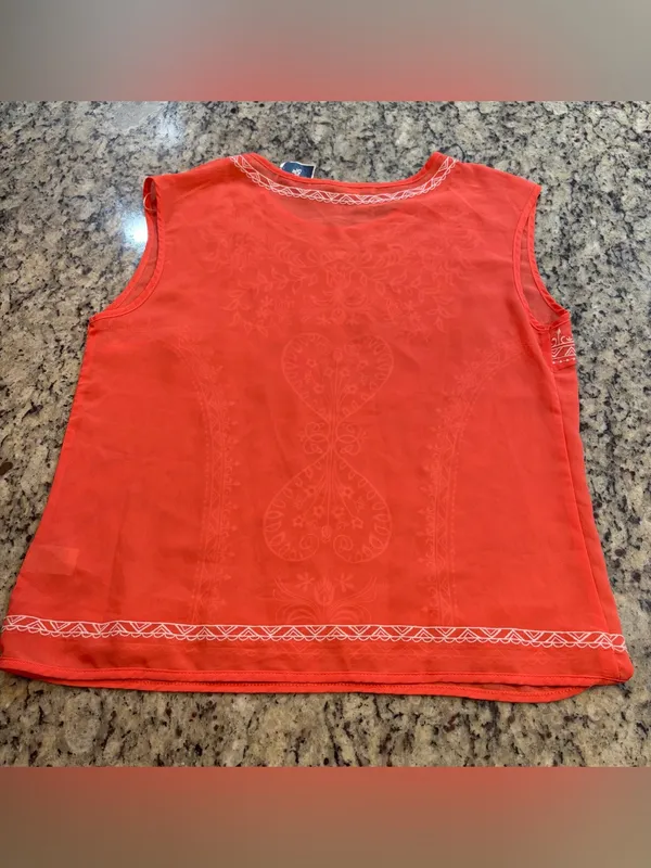 Embroidered Coral Sleeveless Tank Top - Image 4