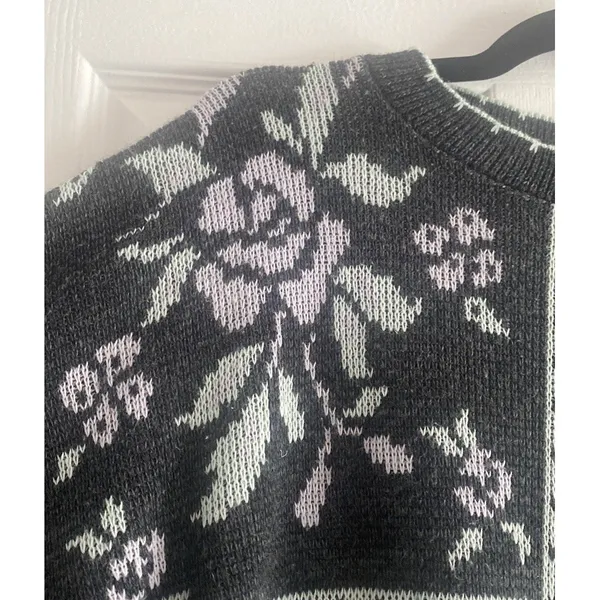 Arielle Vintage Floral Plaid Sweater Womens Size Large Gray Knit Y2K USA - Image 3