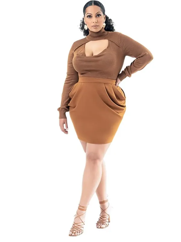 NWT Pantora Womens Knit Ines Draped Skirt Brown XS - Image 3