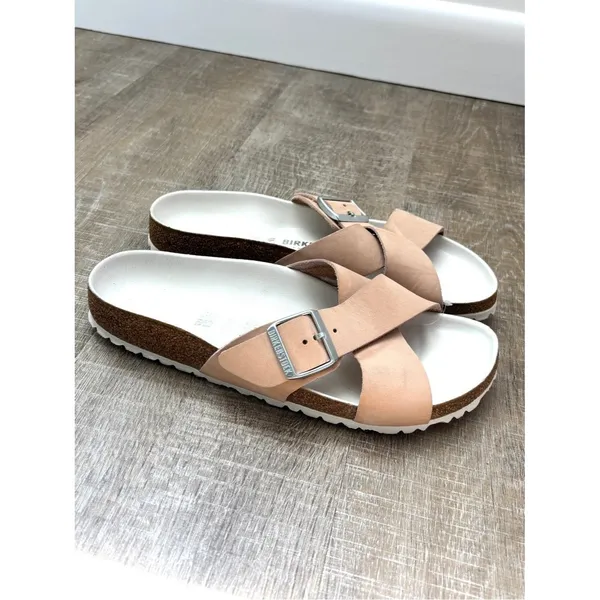 Birkenstock Siena Big Buckle Leather Nubuck Slides Sandals Light Pink Womens 40 - Image 5
