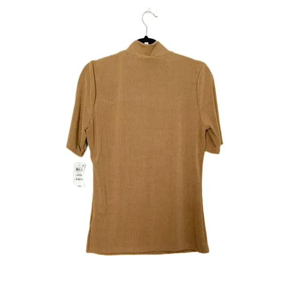 I.N.C. International Concepts Short Sleeve Cutout Mock Neck Top Light Camel - Image 5