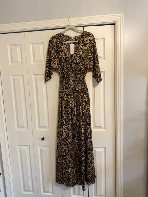 NWT Baltic Born High-Waist Black & Beige Printed Maxi Dress with Side Slit - Image 3