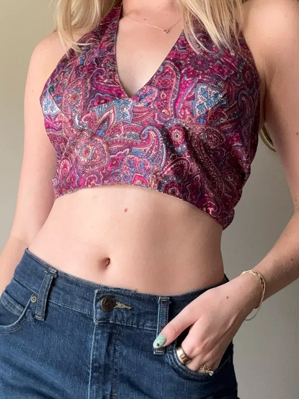 Paisley Reversible Halter Scarf Top Magenta and Teal - Image 7