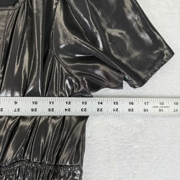 Anthropologie Metallic Carbon Tiered Maxi Dress Smocked Waist Short Sleeve S NEW - Image 4
