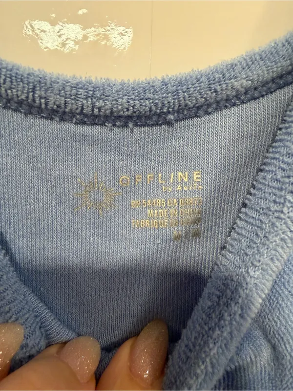 Light Blue Terry Scoop Neck Aerie Crop Tank Top - Image 2