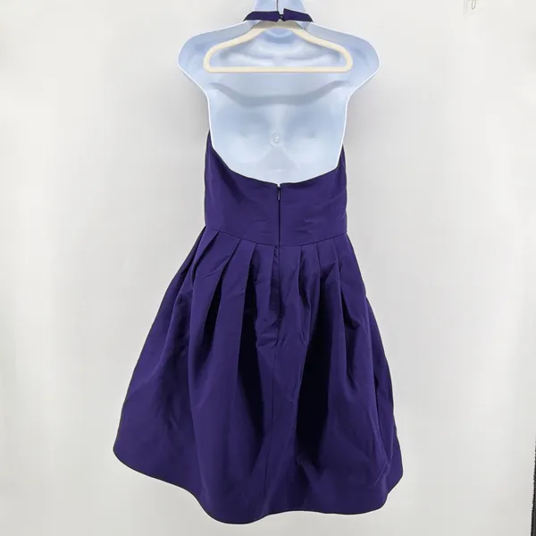 Halston Heritage Purple Cotton Silk Halter Pleated Tulip Bubble Dress Pockets 4 - Image 4