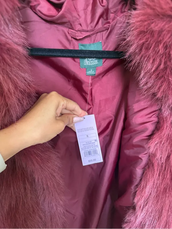 Wild Fable Burgundy Faux Fur Jacket S Y2K Mob Wife Glam Plush Coat - Image 5