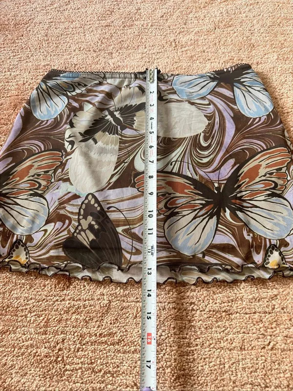 Vintage Urban Outfitters Butterfly Print Mesh Mini Skirt Brown Tan Size M - Image 6