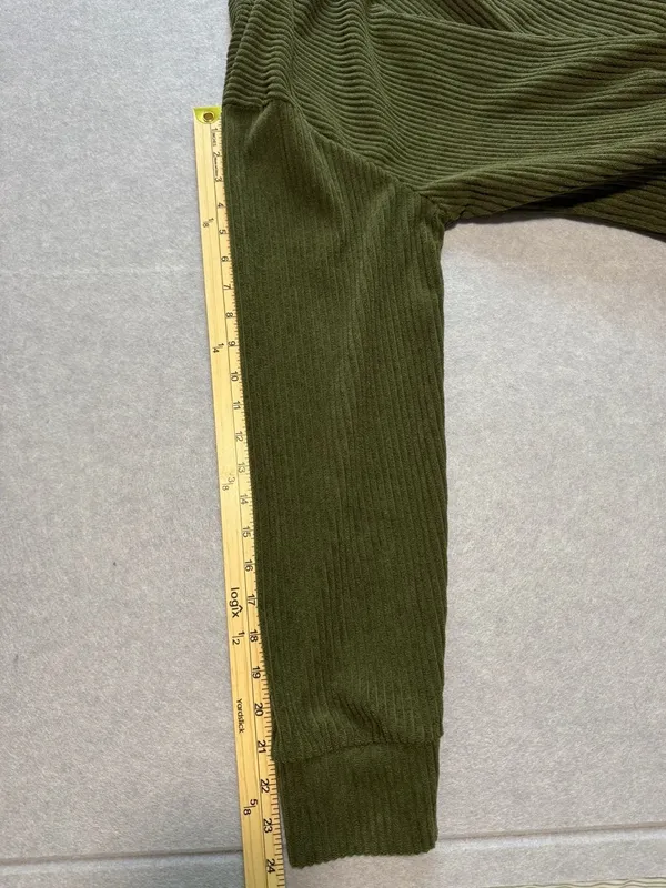 Olive Green Corduroy Oversized Pullover Hoodie with Pocket - Image 5