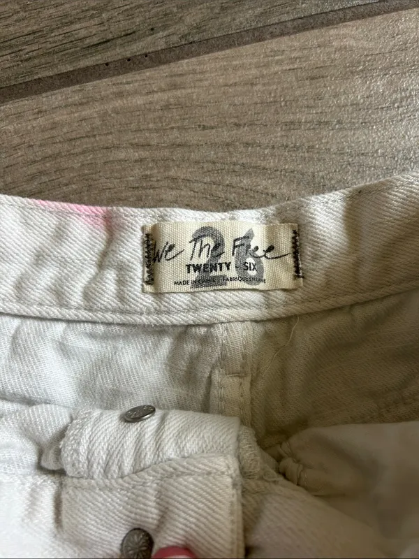 We The Free White Distressed Frayed Hem Denim Shorts - Image 2