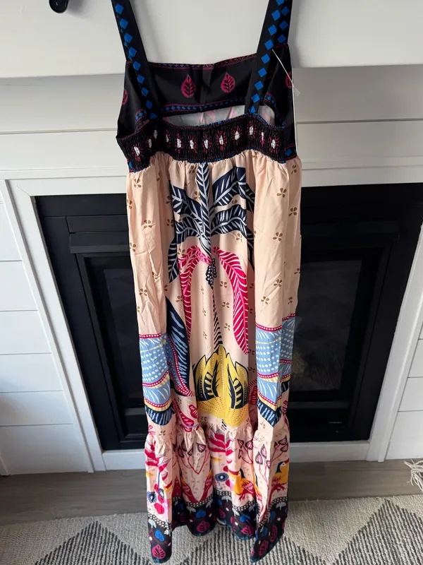 Rosa Clothing Bohemia Tropical Totem Print Strappy Flare Maxi Dress Small New - Image 6