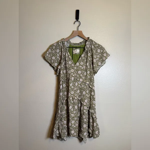 Anthropologie Robin Tiered‎ Mini Dress in Moss Floral - Image 2