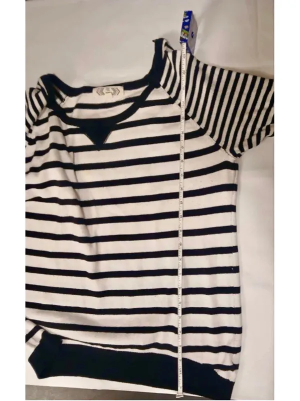 Pink Rose Black White Stripe Raglan Sweater Pullover Top Large (INV150) - Image 4