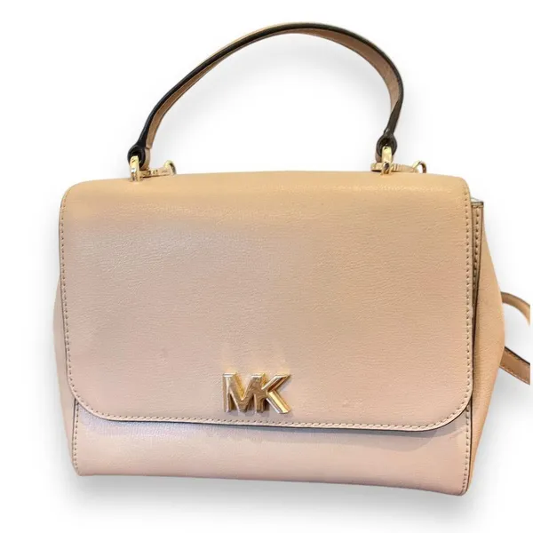 Michael Kors | Mott Beige Leather Top Handle Satchel Crossbody Gold Hardware - Image 7