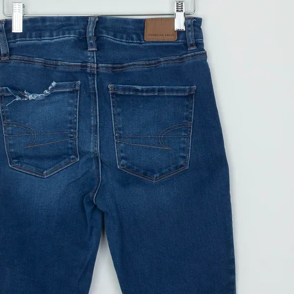 American Eagle Super Hi-Rise Skinny‎ Jeans Womens 2 Blue Distressed Frayed Hem - Image 6