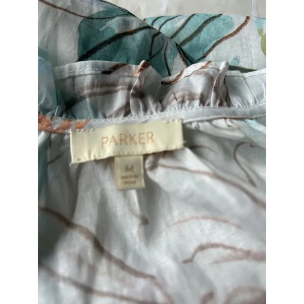 Parker watercolor floral blouse Medium cap sleeve button tie front - Image 4