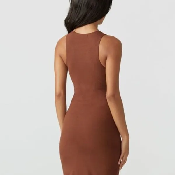 Joah‎ Brown Bodycon Flexrib Dress Medium Large Brown Ribbed Maxi Minimalist Chic - Image 2