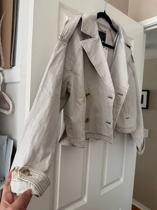 BNWT Zara Blue/Grey Washed Herringbone Jacket  - Image 10