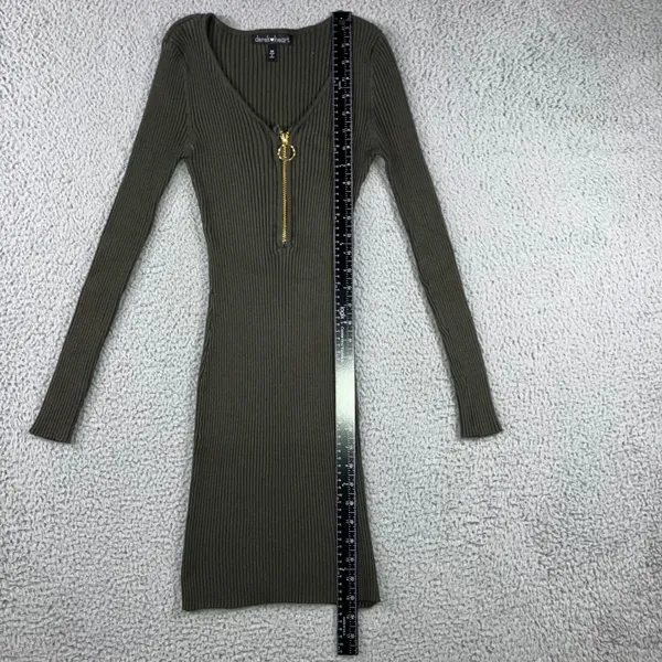 Derek Heart Ribbed Long Sleeve‎ Bodycon Mini Dress Women Medium Olive Green - Image 5