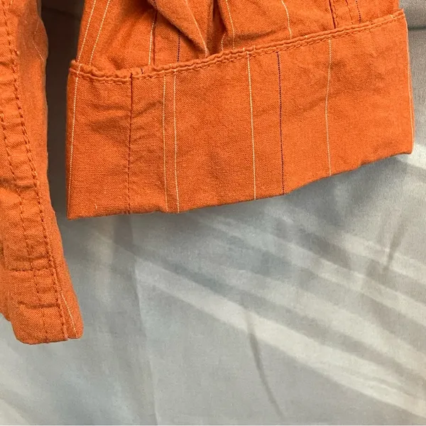 Y2K Utility Cargo Pinstripe Zip Up Roxy Orange Hooded Jacket Embroidered - Image 10