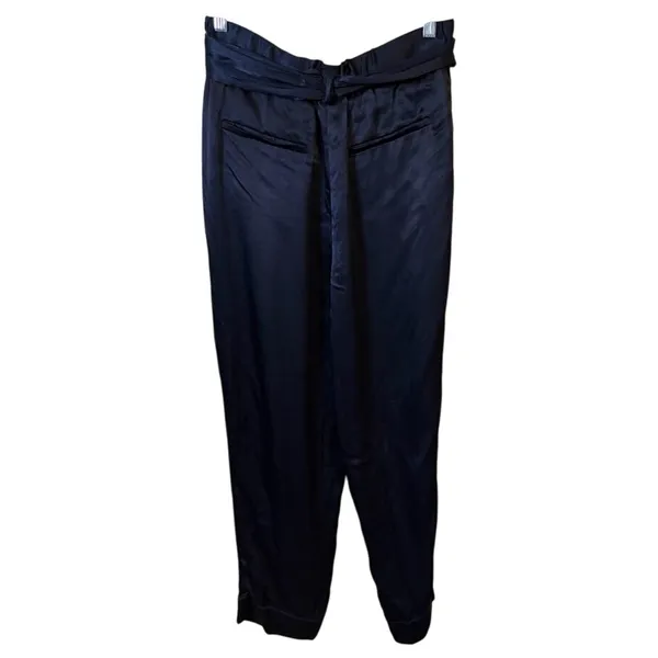 Ett:twa by Anthropologie Satin Trousers 10 Black New Tie Waist High Rise Pants‎ - Image 2