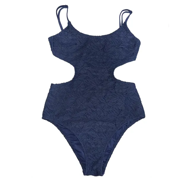 Aerie Navy Blue Medium Crochet Lace Cut Out One Piece Swimsuit Monokini EUC Swim - Image 3