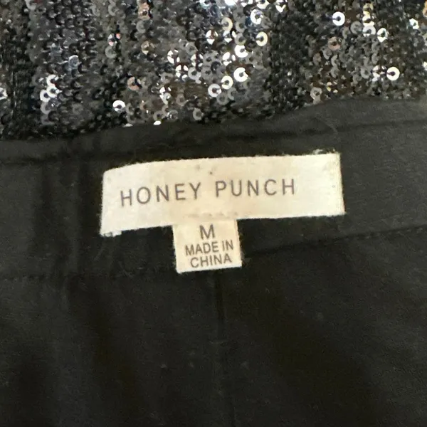 Honey Punch Black Sequin Sparkle High Waisted Skinny Leg Trousers Pants Size M - Image 5